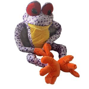 Large Tree Frog Purple Polka Dot Orange Feet Plush 34" Stuffed Toy Dennis Foland
